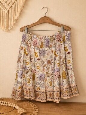 Bindu Carrie Skirt Floral Boho Mini Elastic Waist Cottagecore Size XL NWT